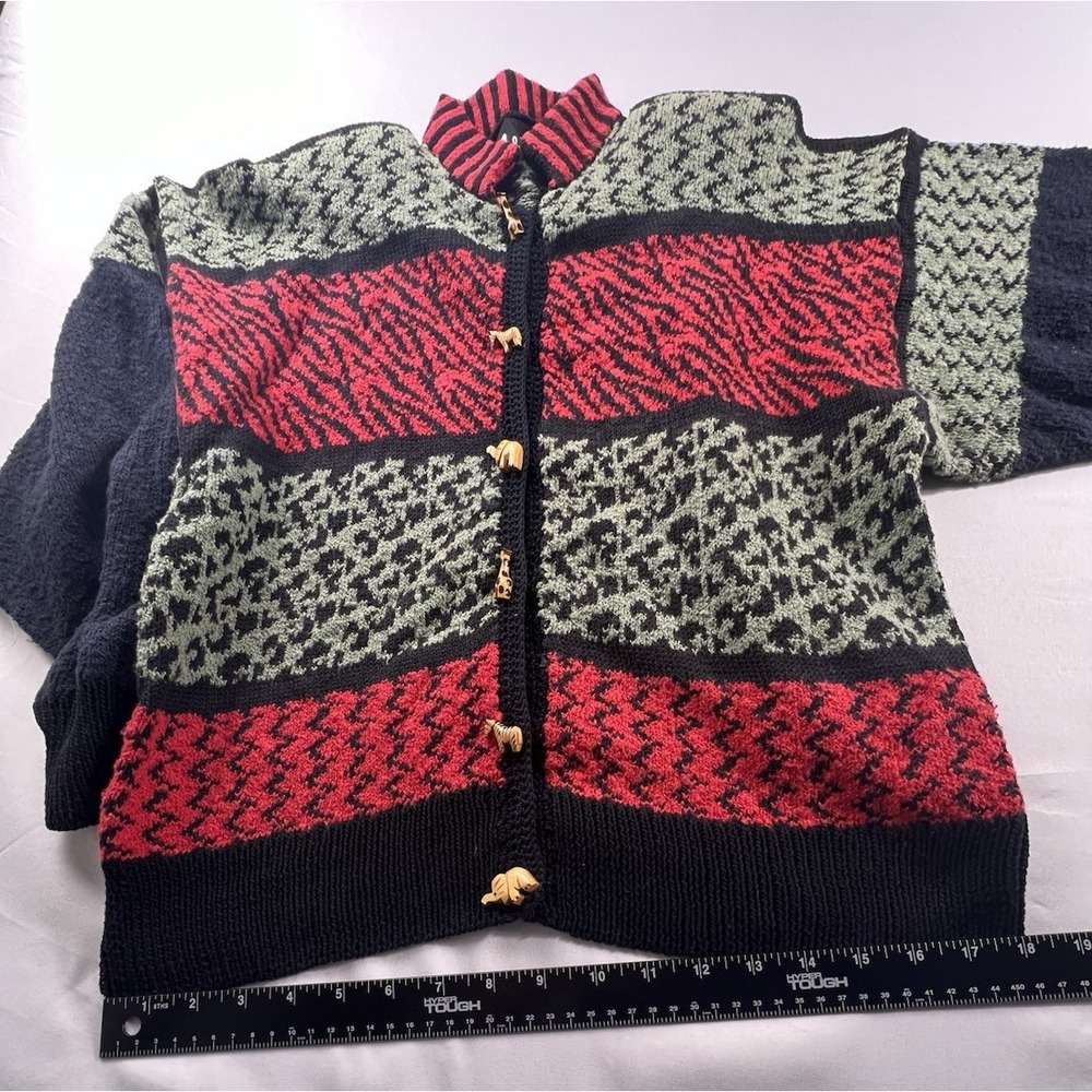 Felizzi Hand Loomed Cotton Cardigan Sweater Medium Animal Safari Buttons Vintage - Picture 8 of 12